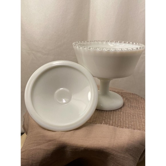 Vintage Fenton Silvercrest Ruffled Edge Milk Glass Footed Pedestal Candy Dish - Picture 8 of 15